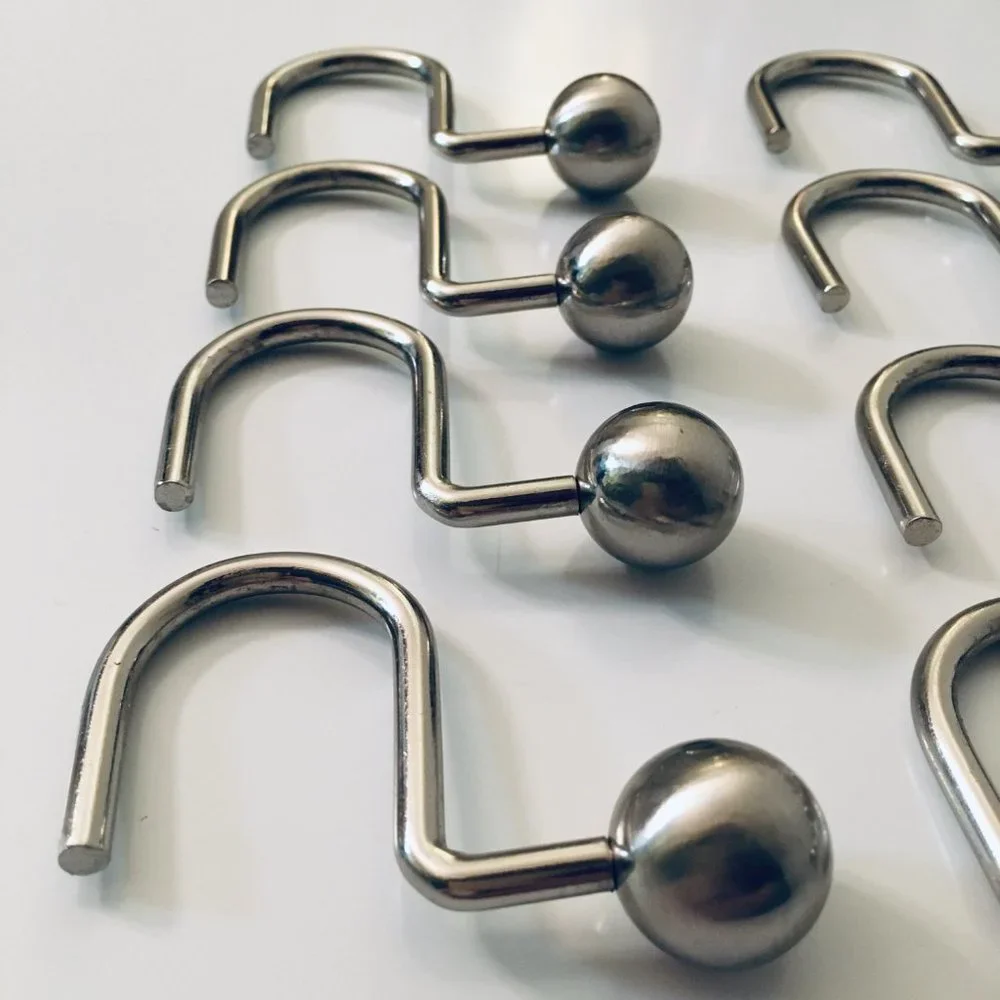 Set of 12 Silver Shower Curtain Sphere Hooks